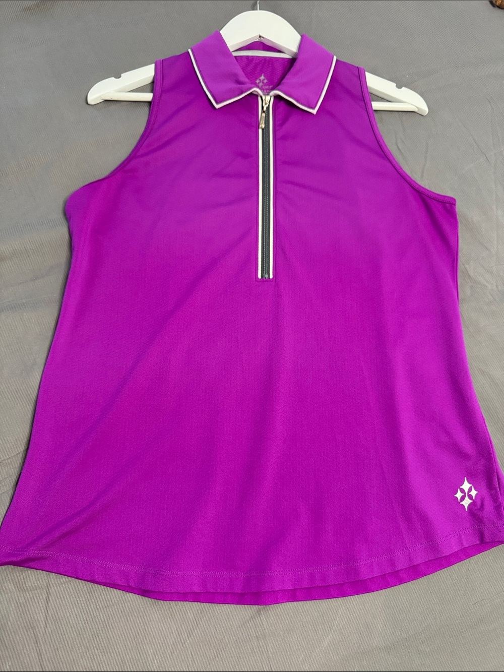 Jofit Magenta Zip Polo Tank with Contrast Trim